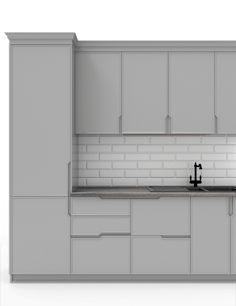 Фрезерованные МДФ фасады,. Кухня с интегрированной фрезеровкой J-ручками