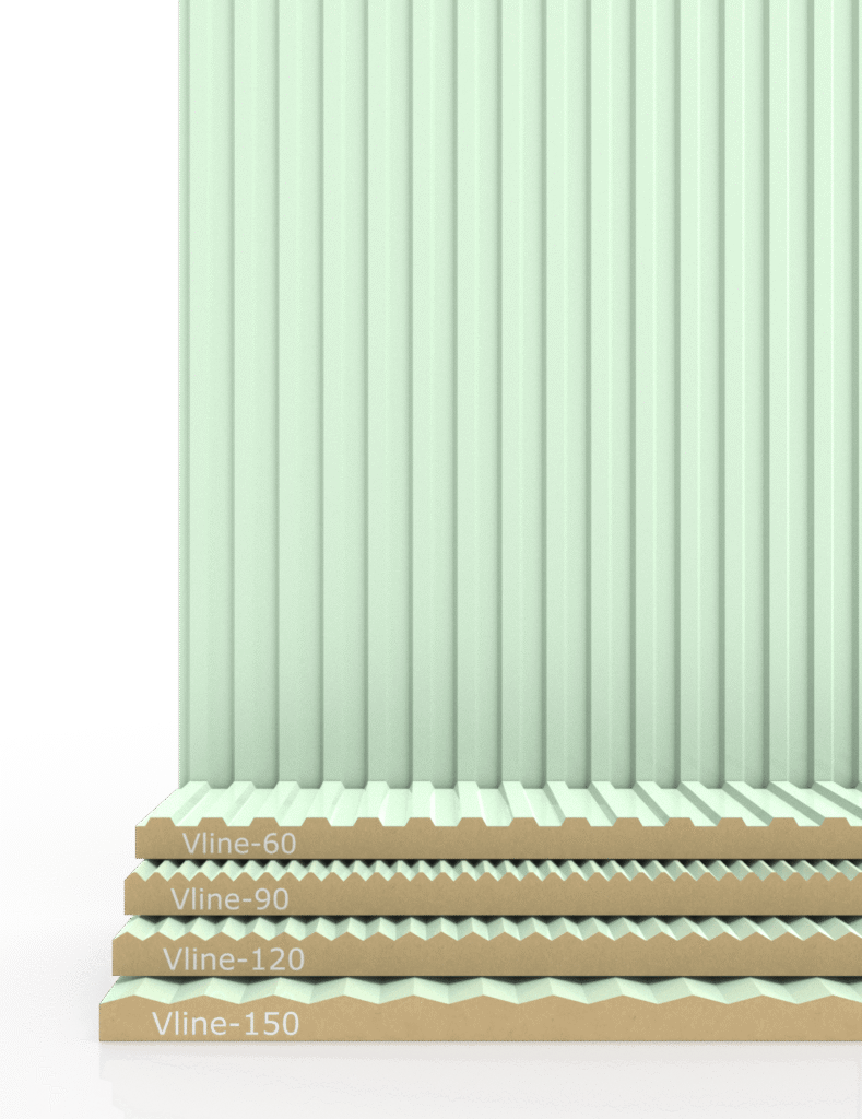 Фрезерованные МДФ фасады,. Серия фасадов Vline фрезеруется V-образными фрезами с разным градусом