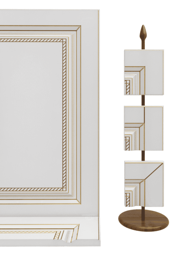 Royal-F-kos. Добавлена гравировка косичкой. Фасад крашенный эмаль белая с патиной под бронзу или золотую поталь. представлены варианты расшивок.