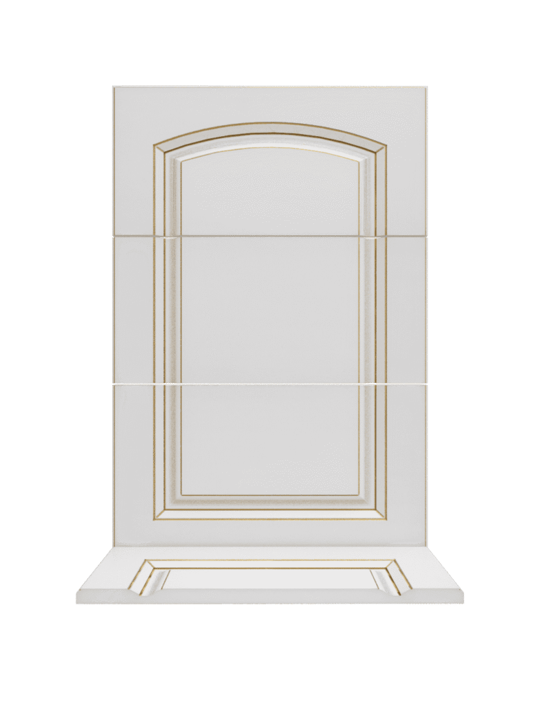 В серии Royal также используются уровневые фигарейные фасады . Как правило их применяют в блоке ящиков. Представлены в белой эмальи с патиной