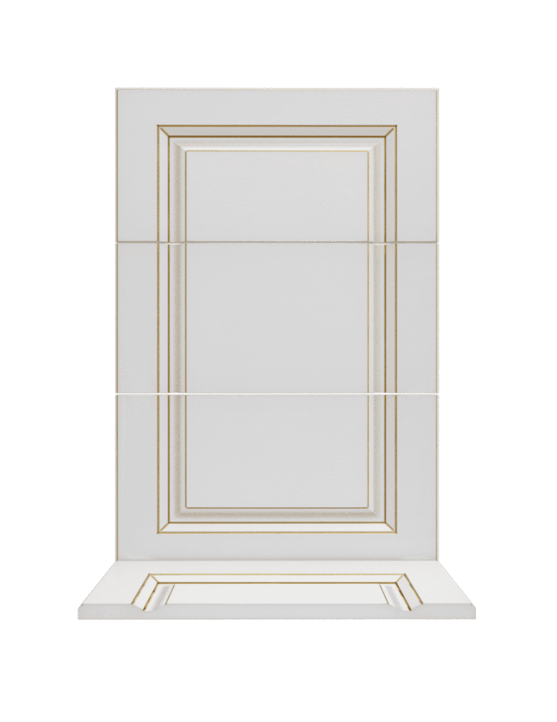 В серии Royal также используются уровневые фигарейные фасады . Как правило их применяют в блоке ящиков. Представлены в белой эмальи с патиной