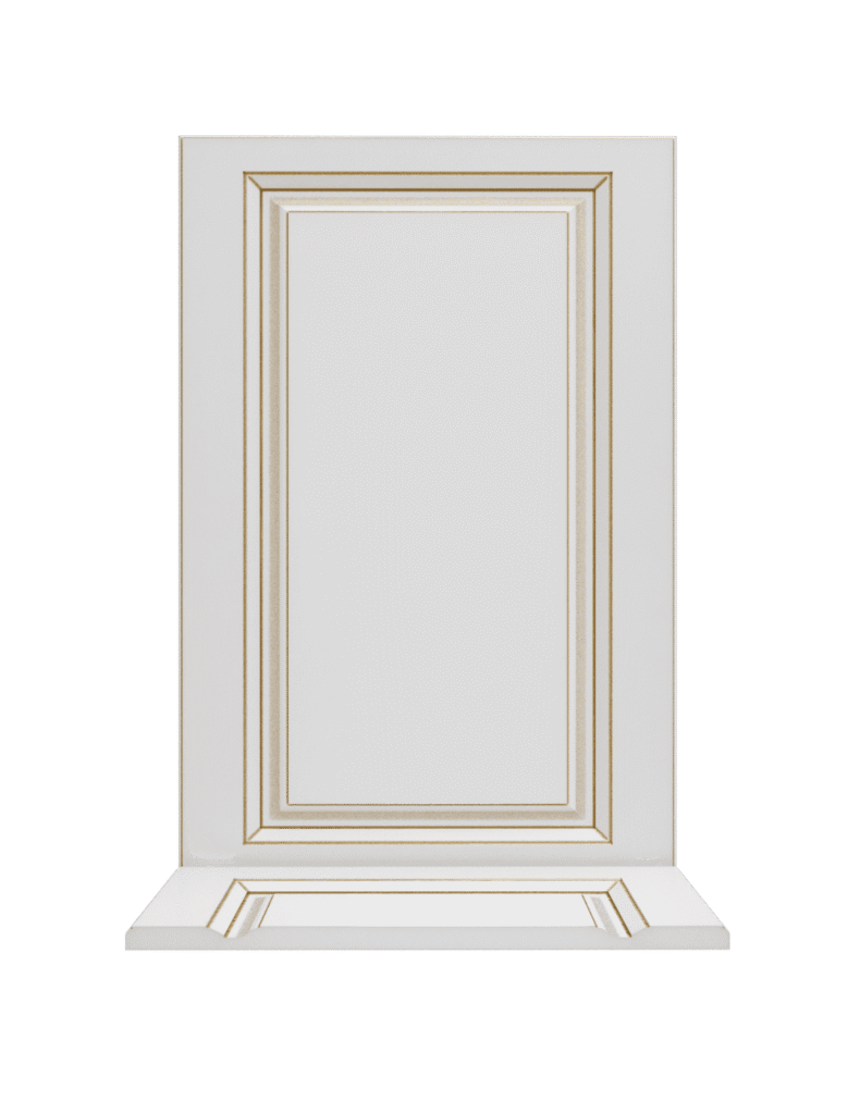 Royal-FY. Зауженные поперечки, применяется в фасадах у которых низкие ящики. Фасад эмаль белая крашенный с патиной под бронзу или золотую поталь.